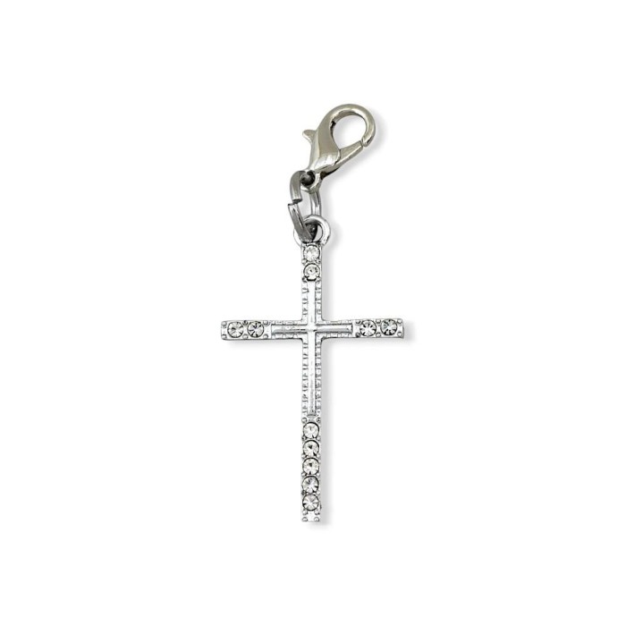 PENDAGLIO CROCE METAL STRASS ARGENTO